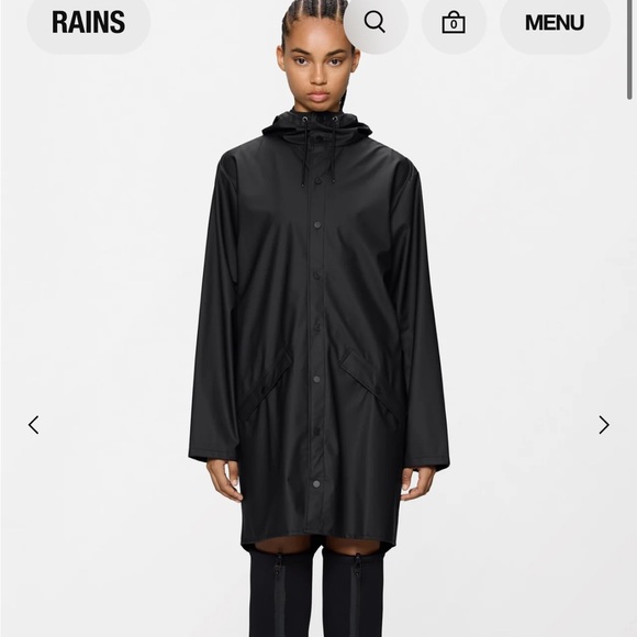 Rains Black Long Jacket 12020 Size XL New With Tags